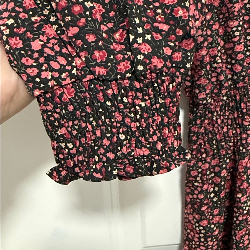 Women’s Floral Long Sleeve V-Neck Smocked Waist Maxi Dress size Large - Picture 5 of 6
